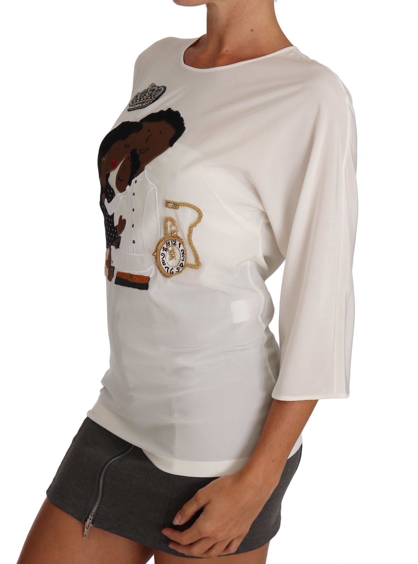 Dolce & Gabbana White Silk #dgfamily Crystal T-shirt Dolce & Gabbana