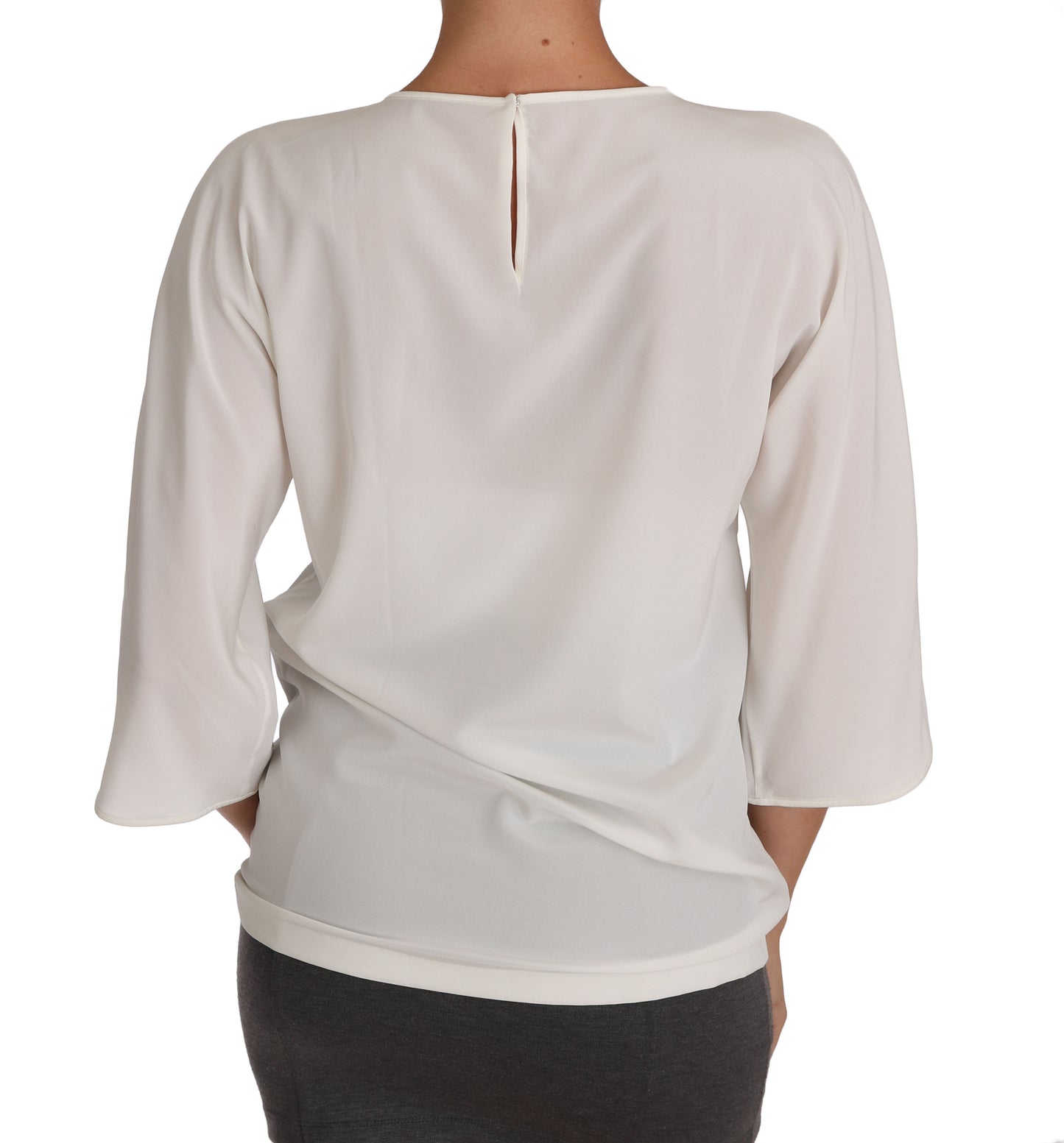 Dolce & Gabbana White Silk #dgfamily Crystal T-shirt Dolce & Gabbana