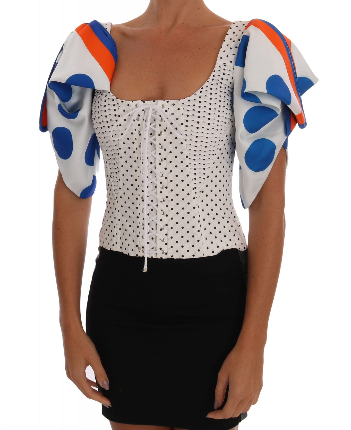 Dolce & Gabbana White Polka Silk Corset Bustier Top Dolce & Gabbana