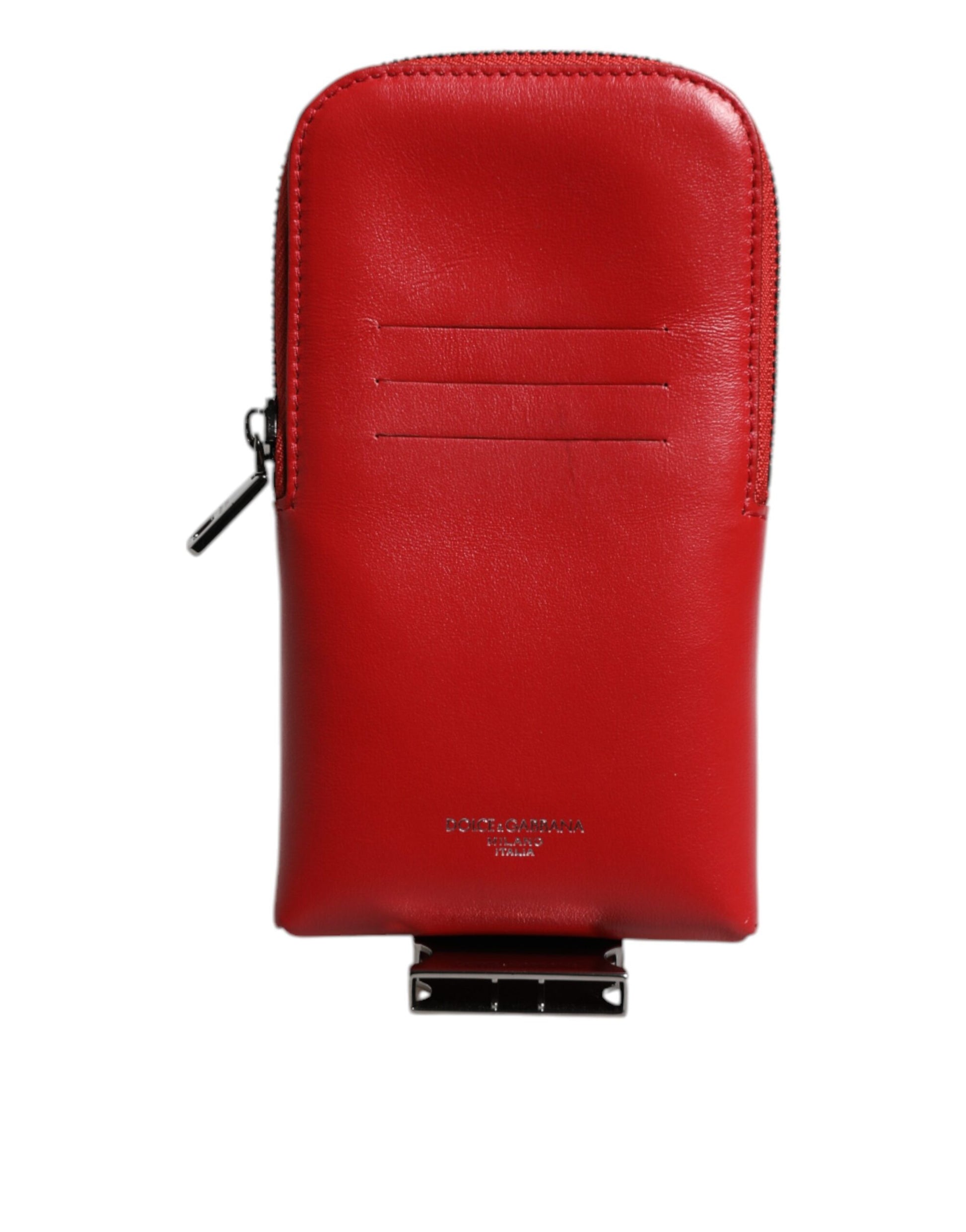Dolce & Gabbana Red Leather Logo Zip Around Card Holder Wide Strap Wallet Copy Dolce & Gabbana