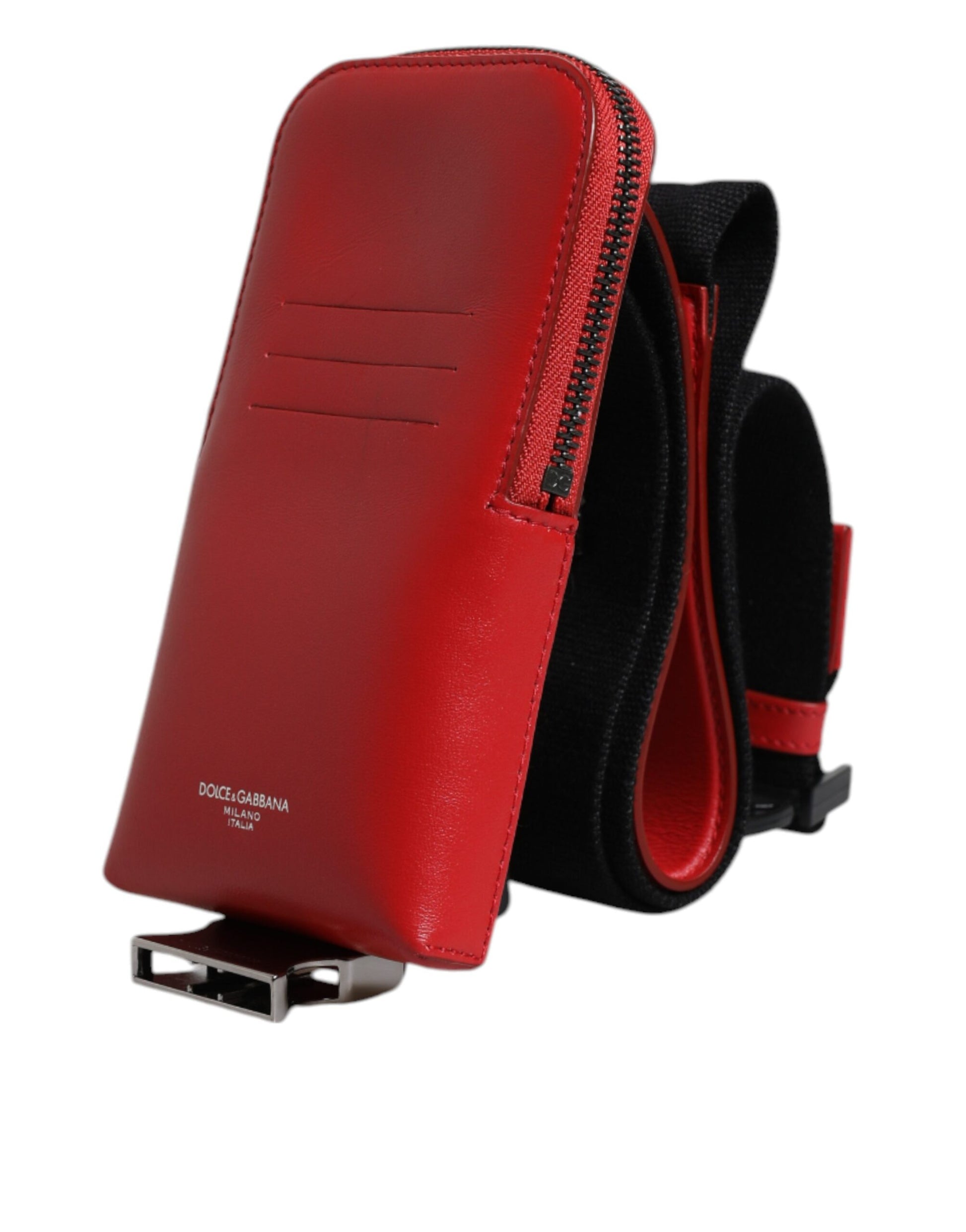 Dolce & Gabbana Red Leather Logo Zip Around Card Holder Wide Strap Wallet Copy Dolce & Gabbana