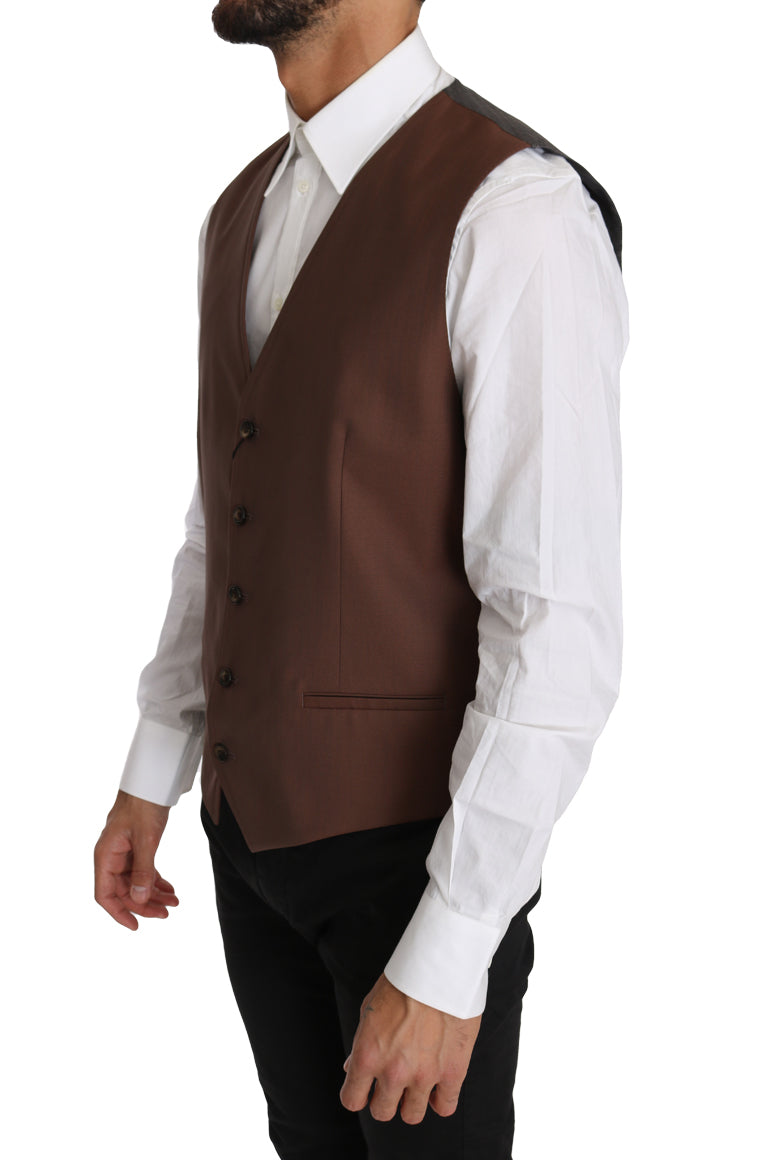 Dolce & Gabbana Brown Wool Silk Waistcoat Vest Dolce & Gabbana