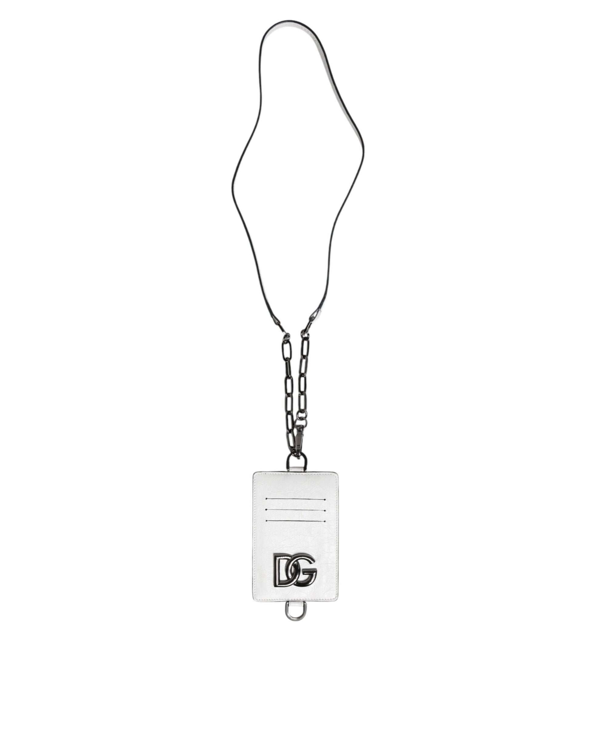 Dolce & Gabbana White Calf Leather Lanyard Logo Card Holder Wallet Dolce & Gabbana