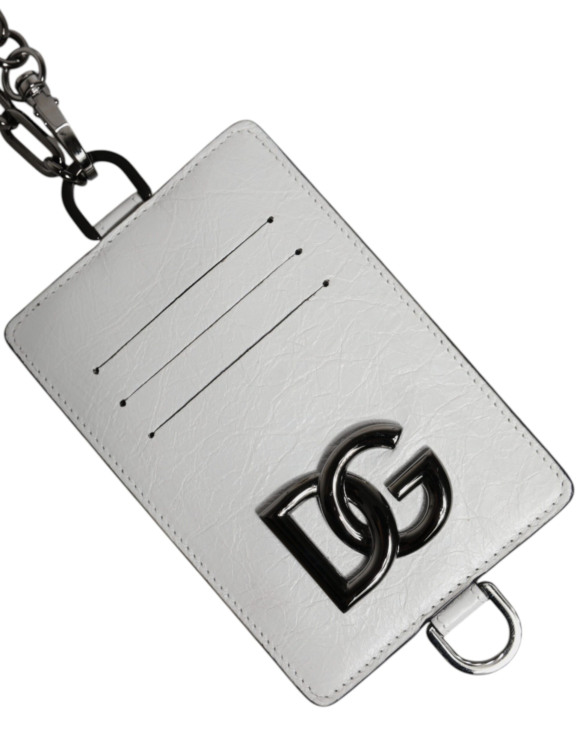 Dolce & Gabbana White Calf Leather Lanyard Logo Card Holder Wallet Dolce & Gabbana