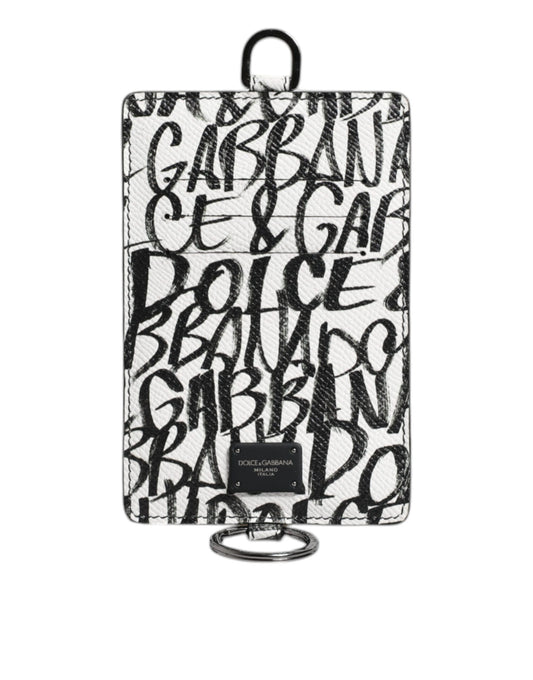Dolce & Gabbana White Leather Lanyard Logo Print Card Holder Wallet Dolce & Gabbana