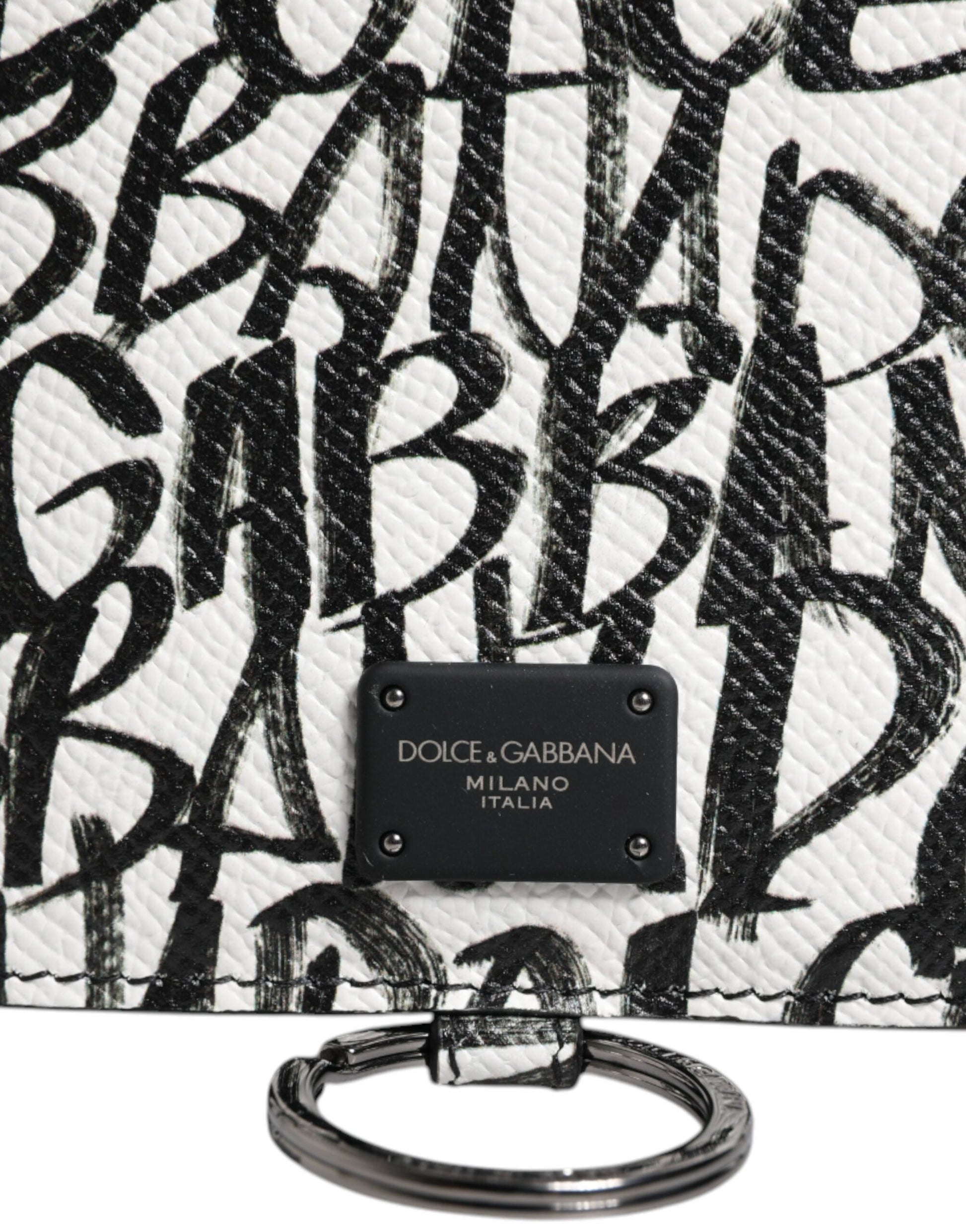 Dolce & Gabbana White Leather Lanyard Logo Print Card Holder Wallet Dolce & Gabbana