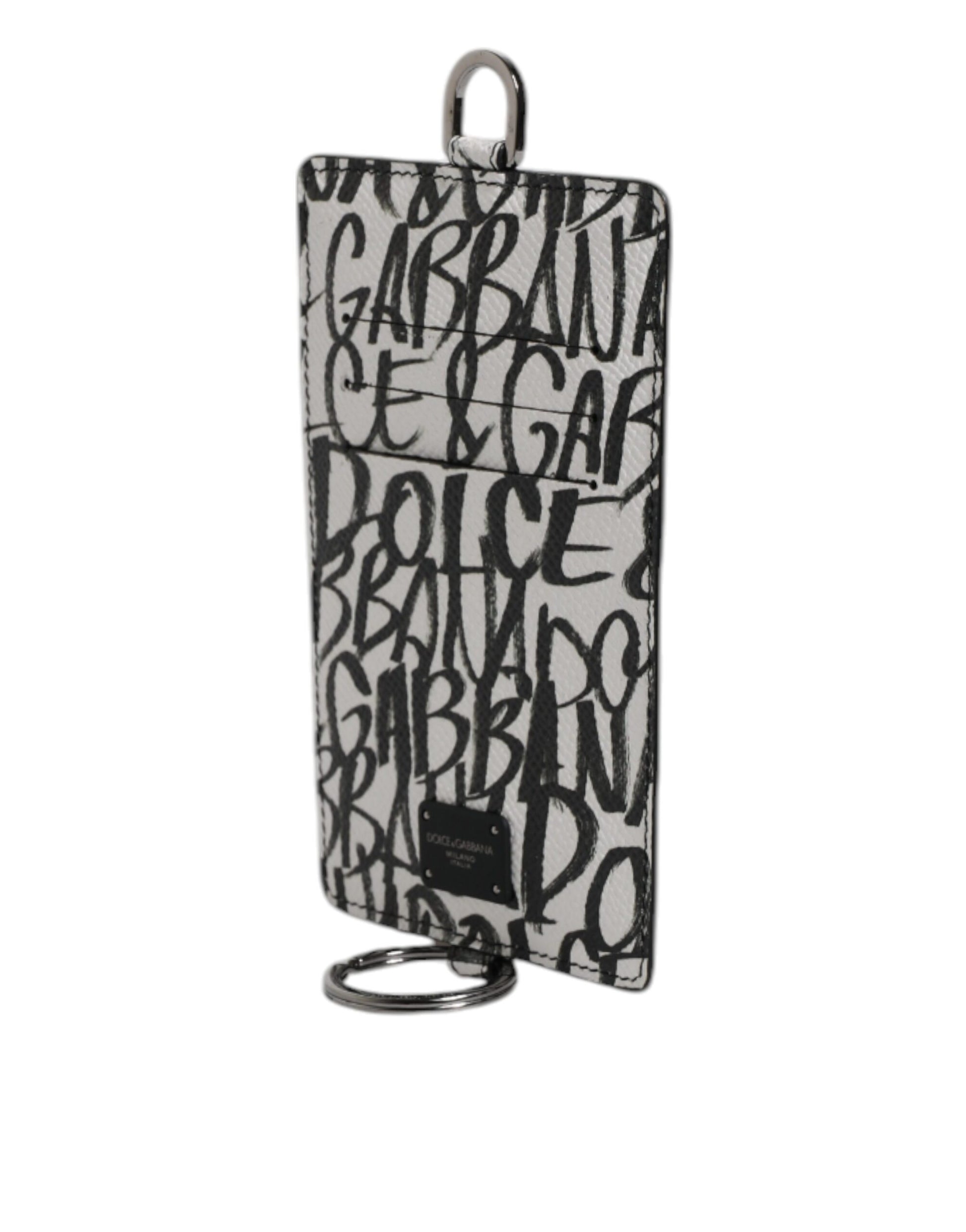 Dolce & Gabbana White Leather Lanyard Logo Print Card Holder Wallet Dolce & Gabbana