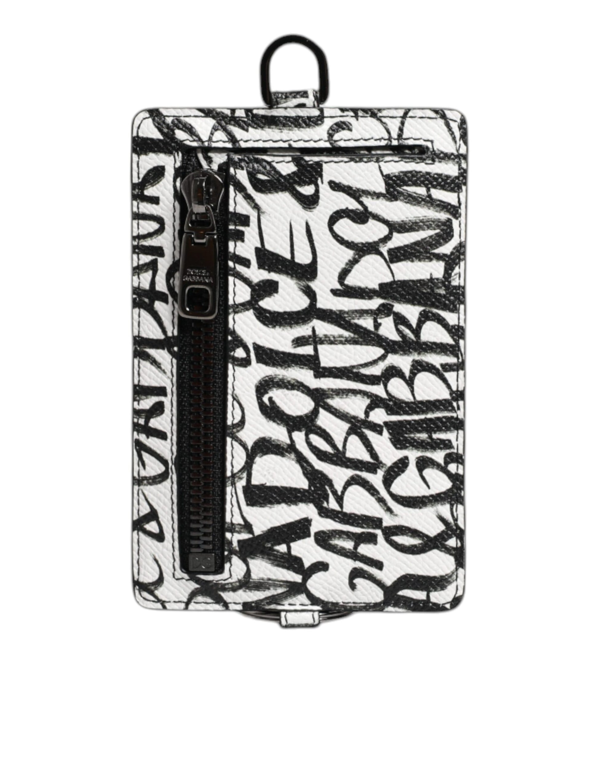 Dolce & Gabbana White Leather Lanyard Logo Print Card Holder Wallet Dolce & Gabbana