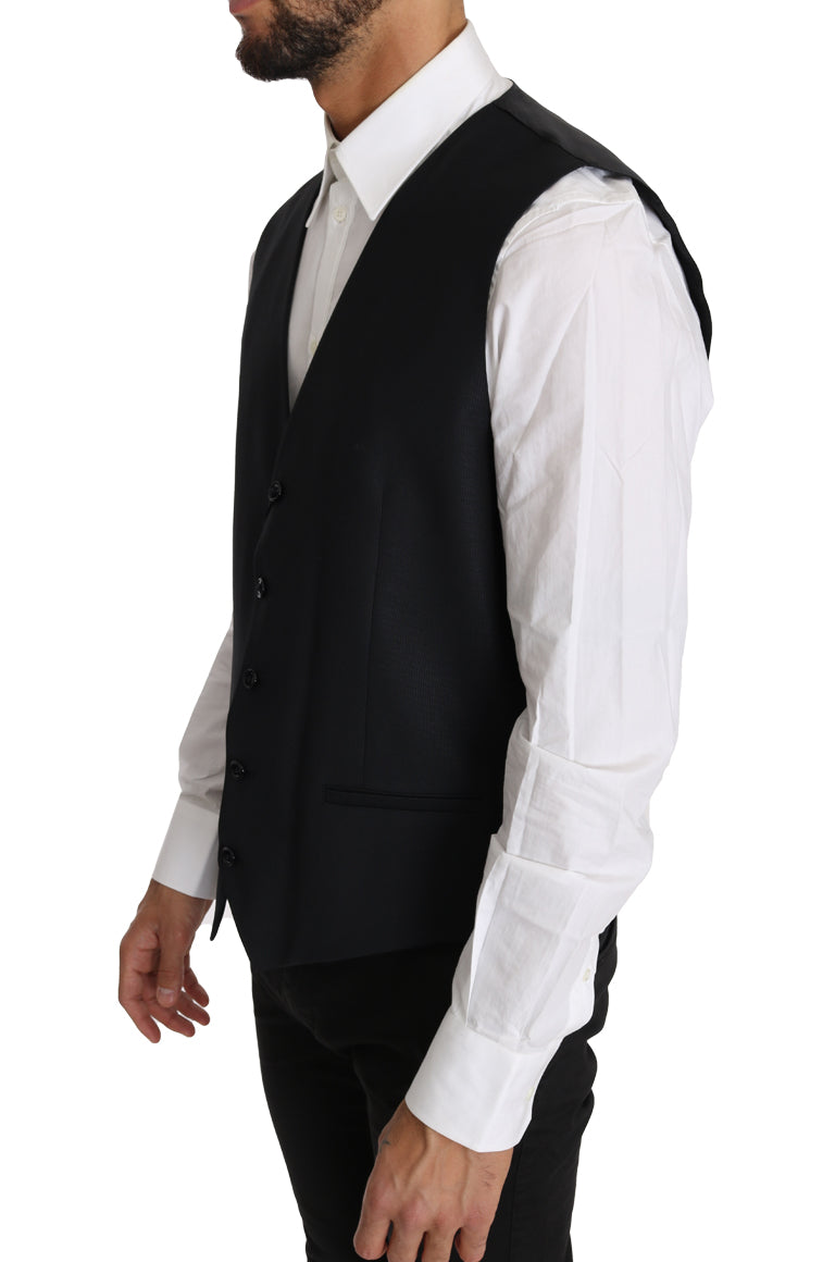 Dolce & Gabbana Gray Wool Silk Waistcoat Vest Dolce & Gabbana