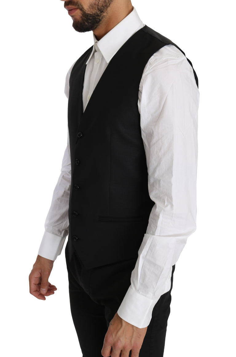 Dolce & Gabbana Black Solid Wool Silk Waistcoat Vest Dolce & Gabbana