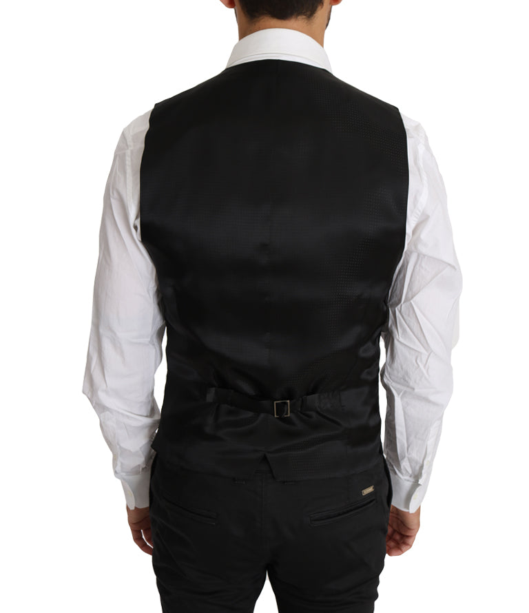 Dolce & Gabbana Black Solid Wool Silk Waistcoat Vest Dolce & Gabbana