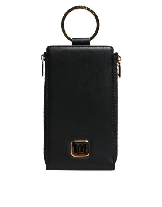 Dolce & Gabbana Black Leather Logo Plaque Neck Strap Card Coin Wallet Dolce & Gabbana