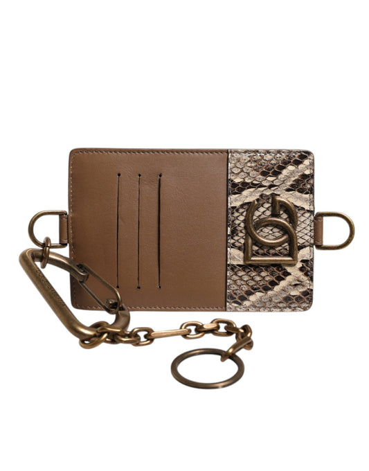 Dolce & Gabbana Brown Exotic Leather Card Holder DG Logo Plaque Wallet Dolce & Gabbana
