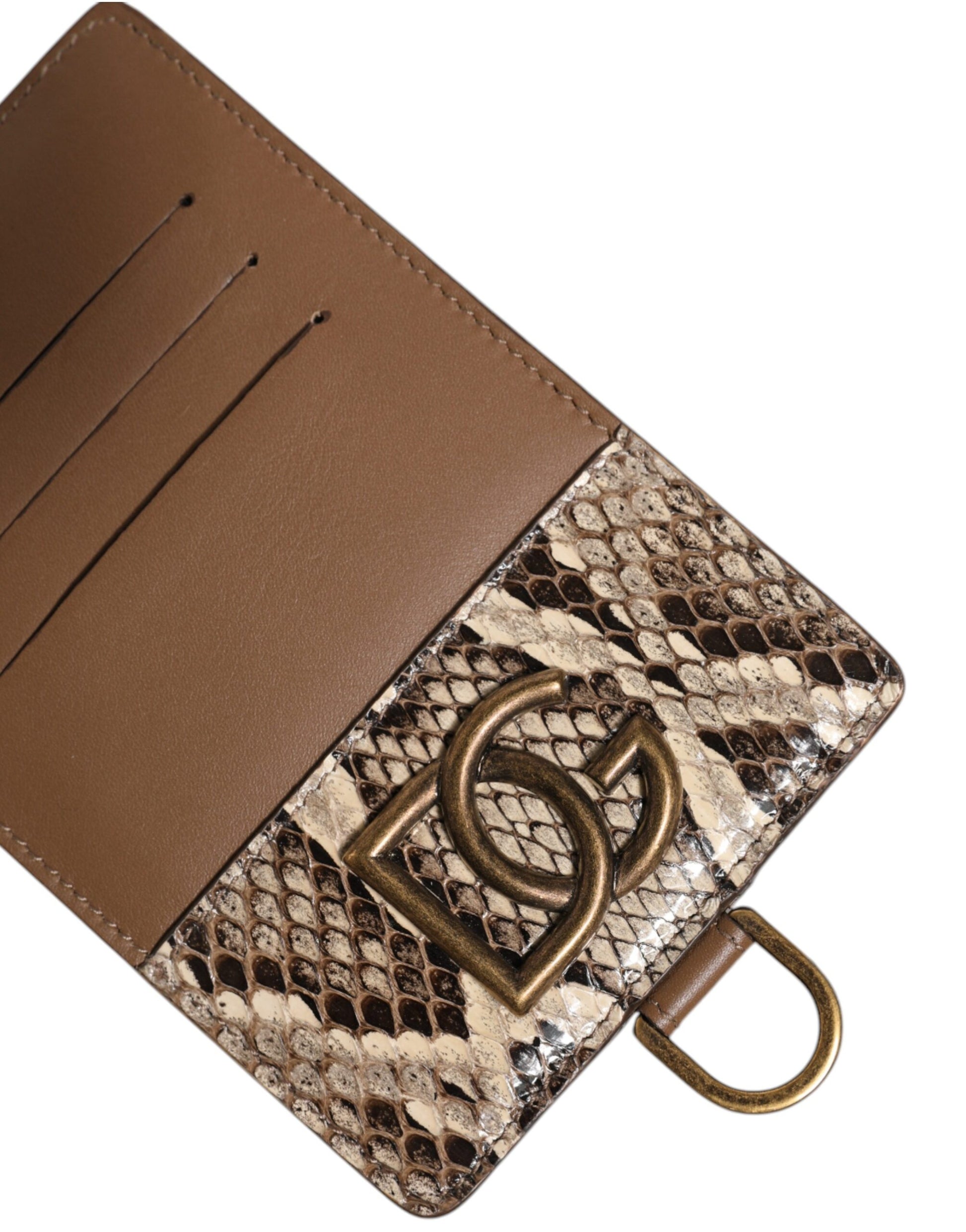 Dolce & Gabbana Brown Exotic Leather Card Holder DG Logo Plaque Wallet Dolce & Gabbana