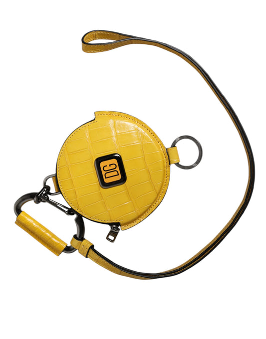 Dolce & Gabbana Yellow Round Leather DG Logo Coin Purse Lanyard Wallet Dolce & Gabbana