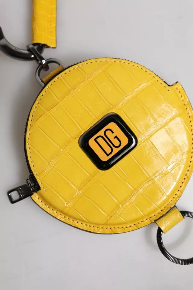 Dolce & Gabbana Yellow Round Leather DG Logo Coin Purse Lanyard Wallet Dolce & Gabbana