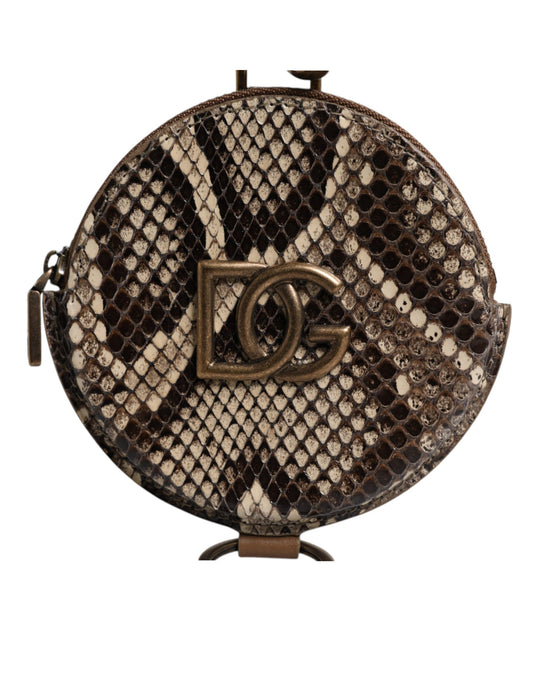 Dolce & Gabbana Brown Round Leather DG Logo Coin Purse Lanyard Wallet Dolce & Gabbana