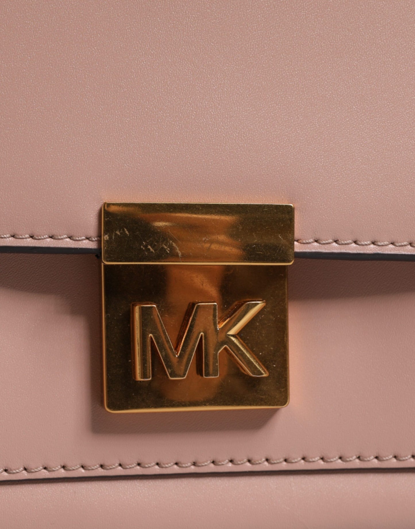 Michael Kors Pink Leather Logo Plaque Crossbody MINDY Satchel Bag Michael Kors