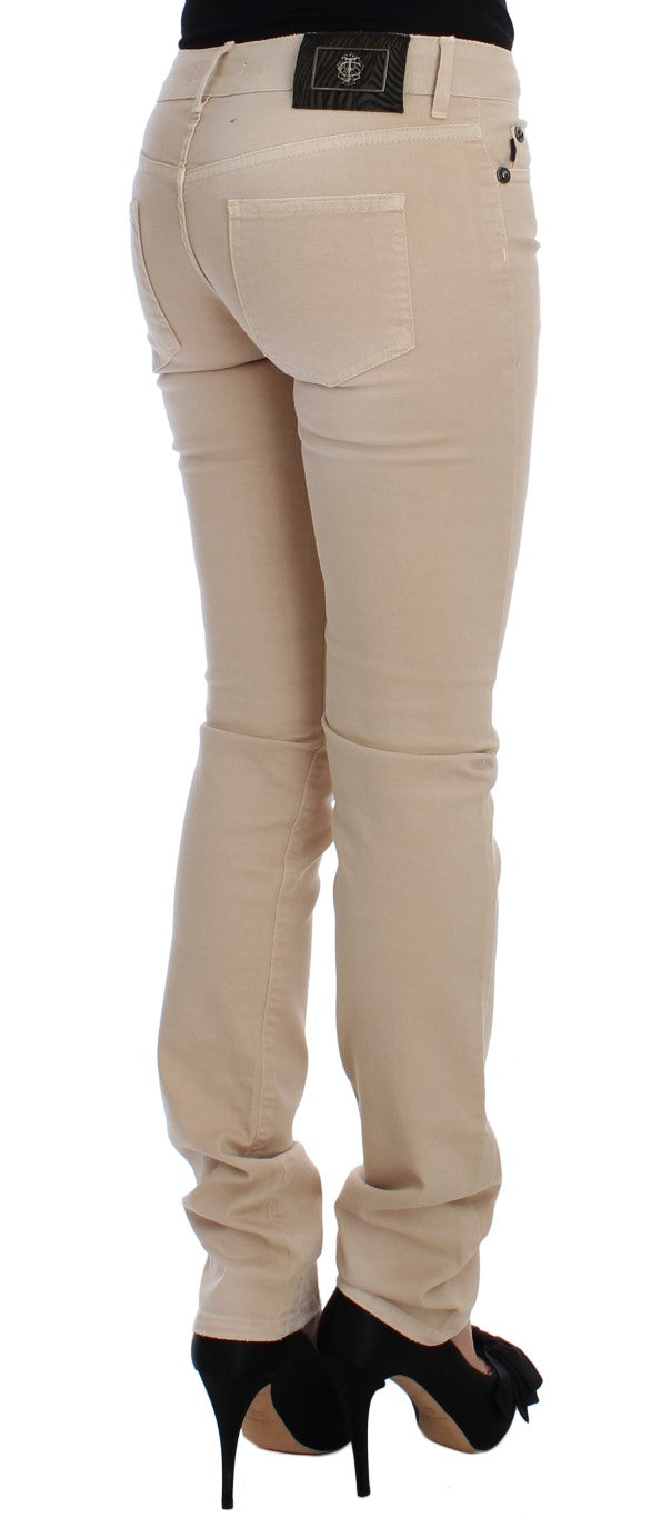 Cavalli Beige Wash Slim Fit Cotton Stretch Jeans Cavalli