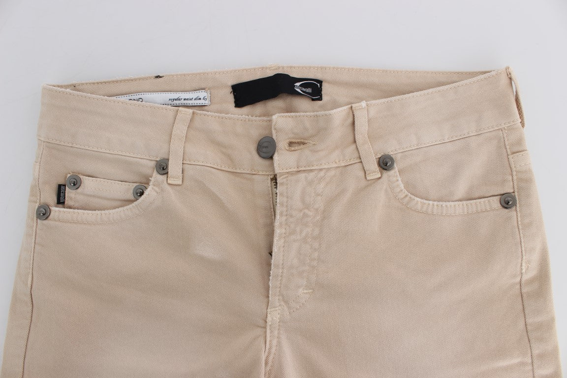 Cavalli Beige Wash Slim Fit Cotton Stretch Jeans Cavalli