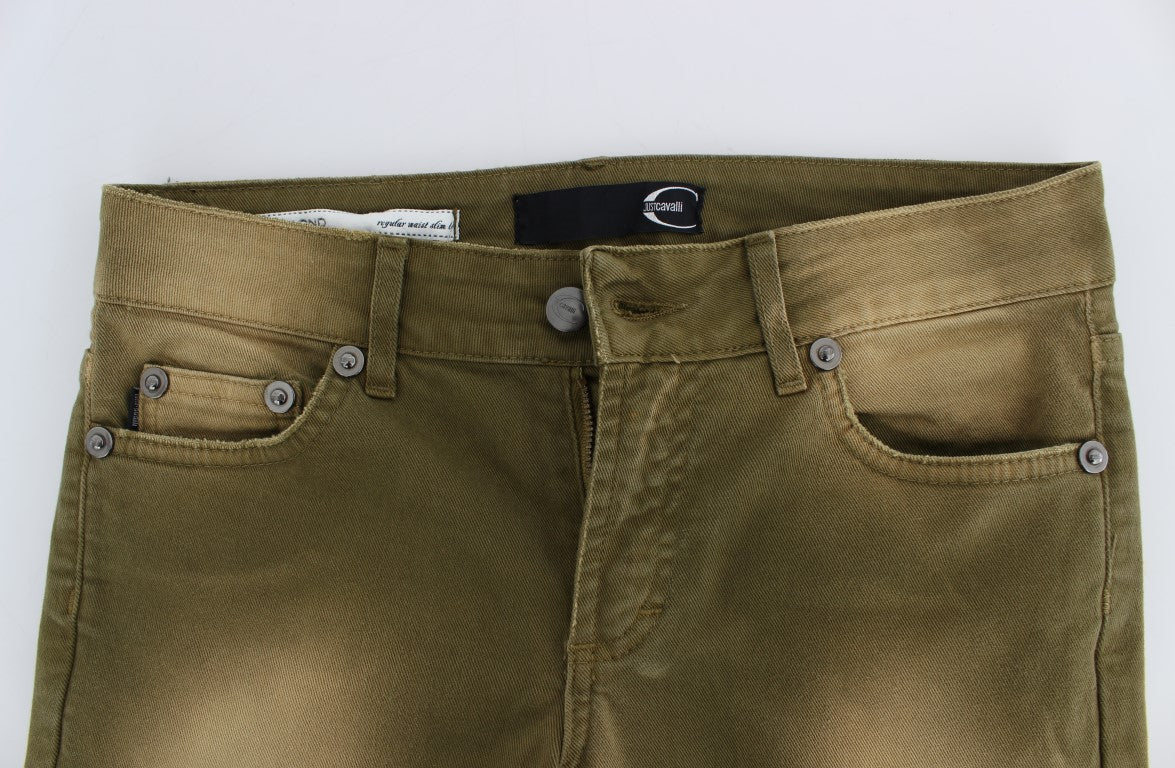 Cavalli Green Wash Slim Fit Cotton Stretch Jeans Cavalli
