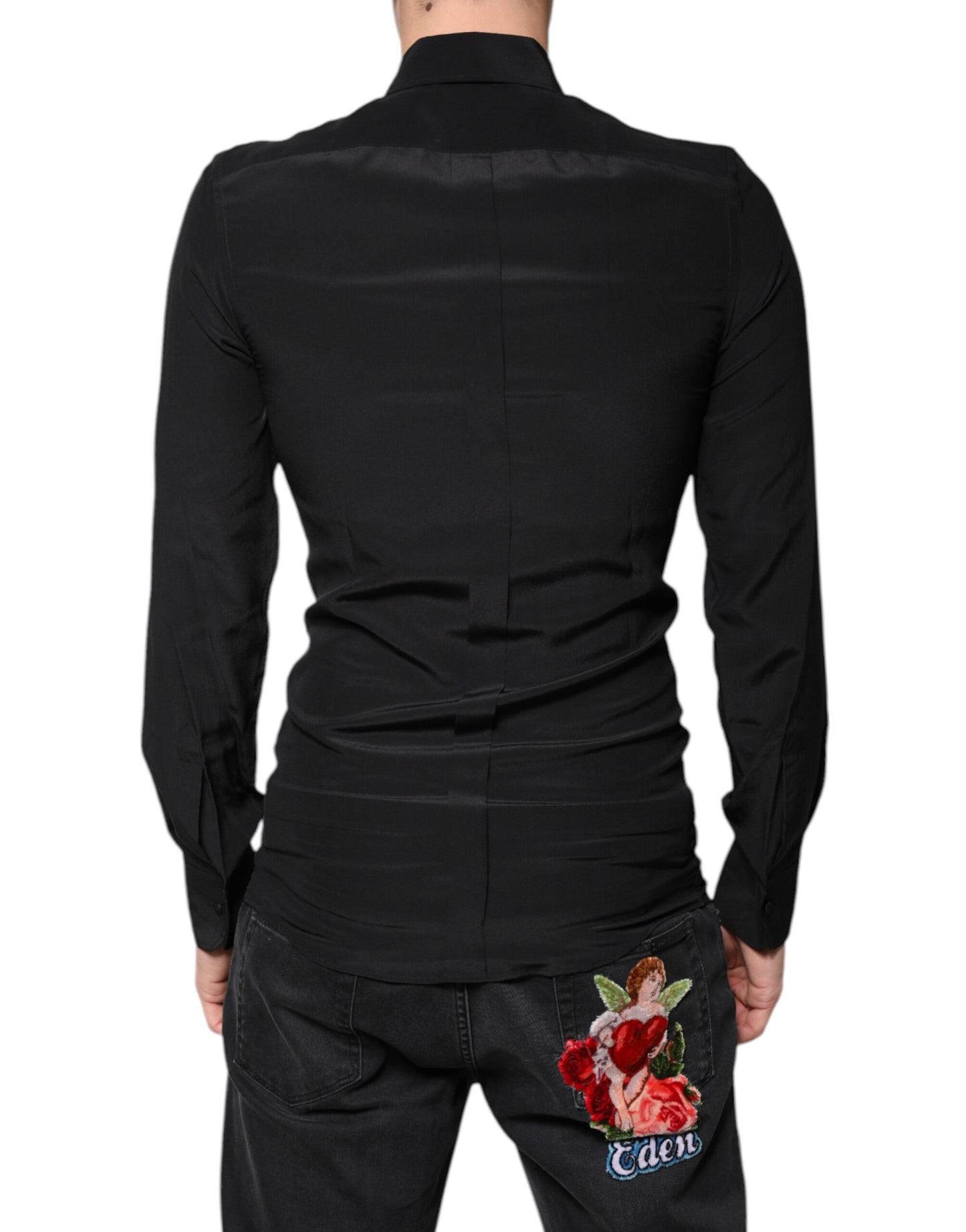 Dolce & Gabbana Black Silk Long Sleeves GOLD Dress Shirt Dolce & Gabbana