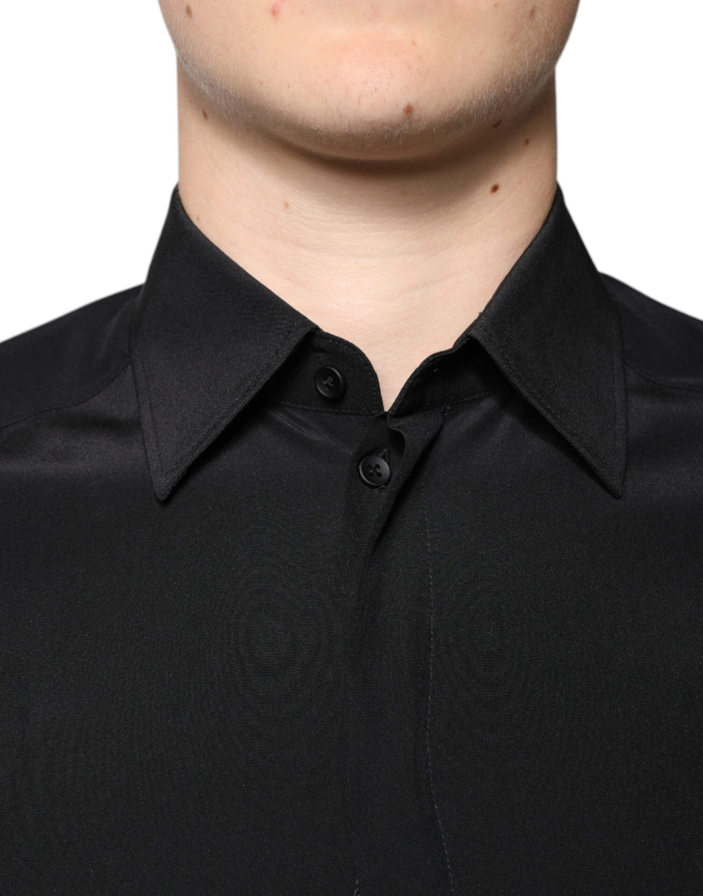 Dolce & Gabbana Black Silk Long Sleeves GOLD Dress Shirt Dolce & Gabbana