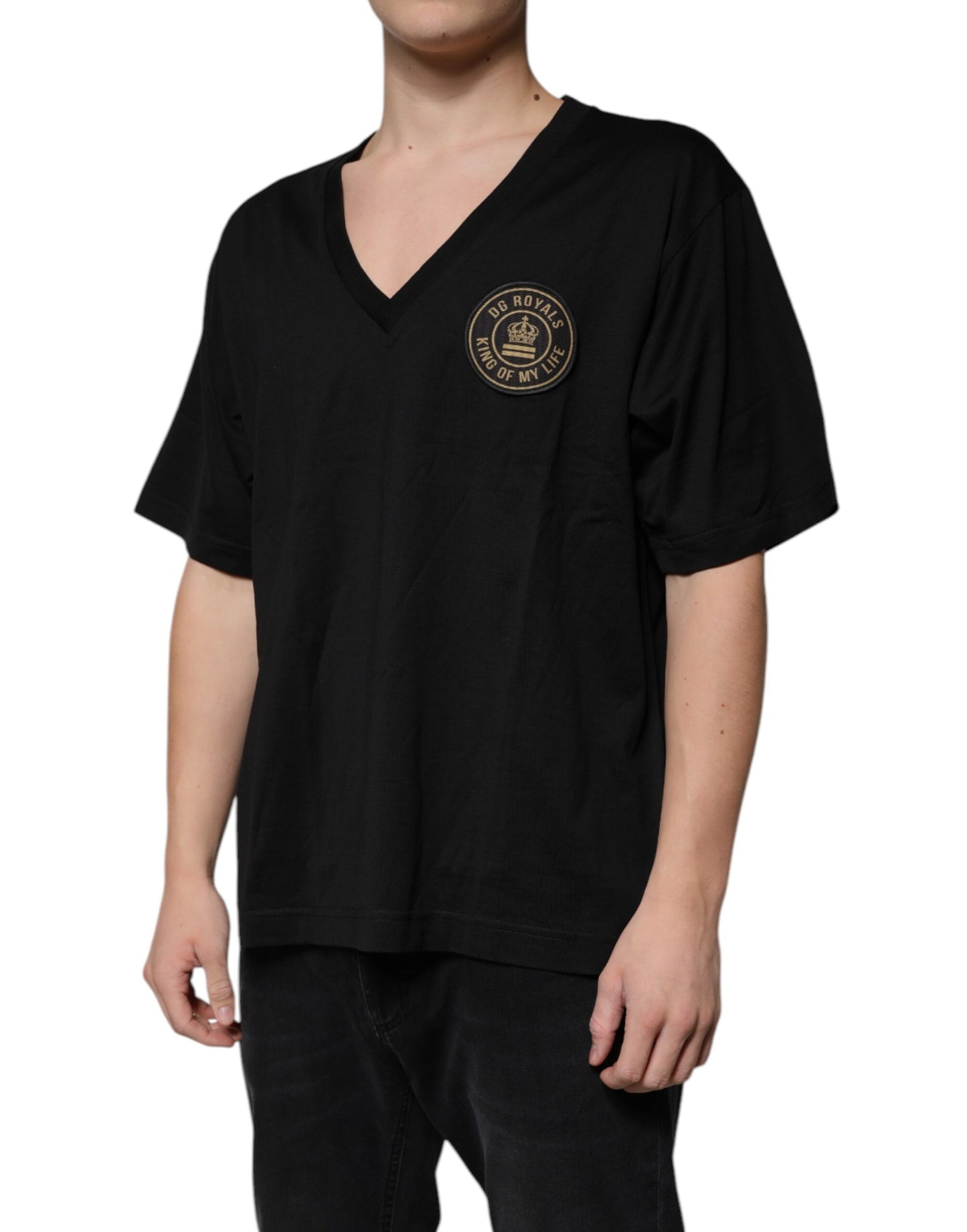 Dolce & Gabbana Black Cotton Logo Vneck Short Sleeve T-shirt Dolce & Gabbana