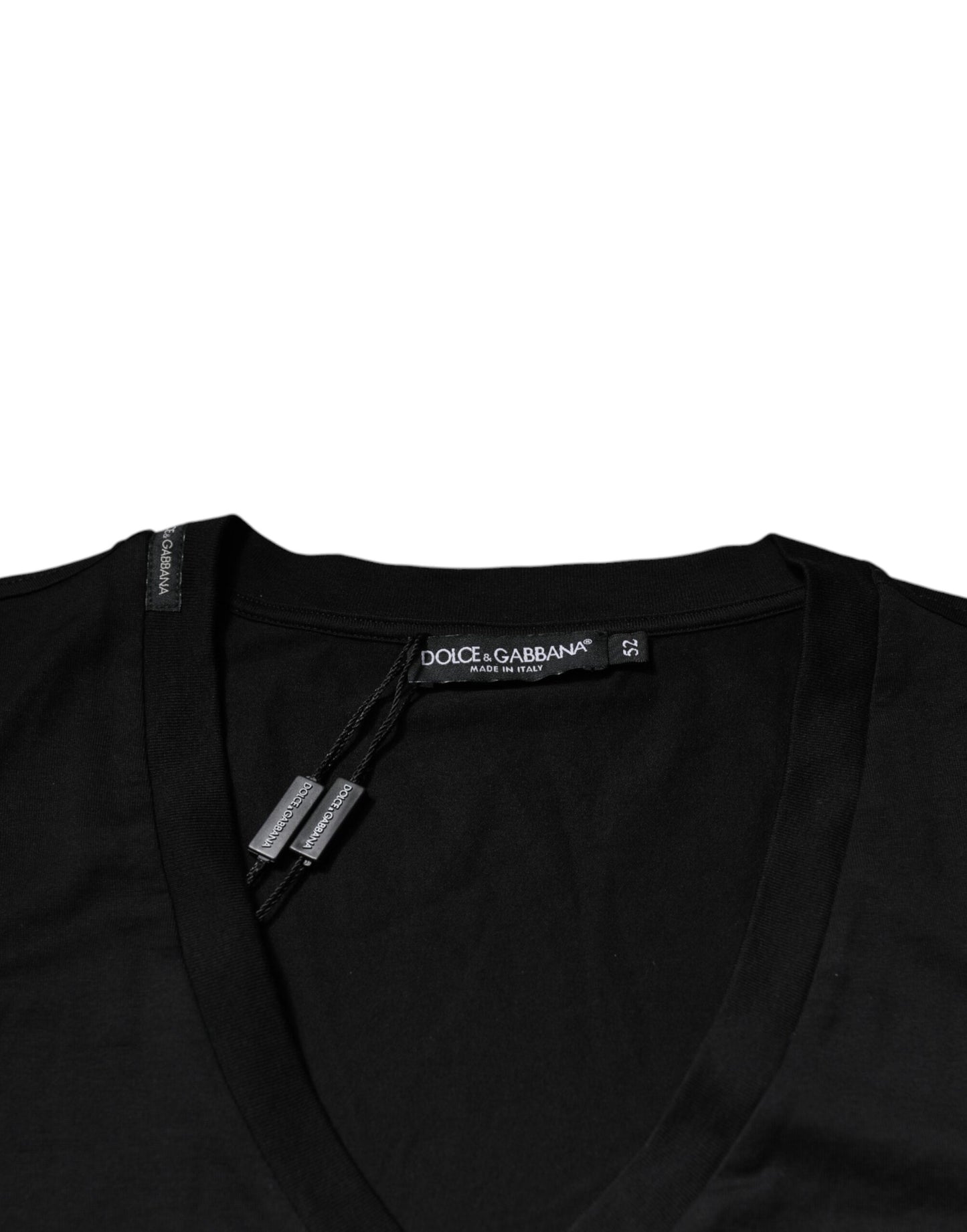 Dolce & Gabbana Black Cotton Logo Vneck Short Sleeve T-shirt Dolce & Gabbana