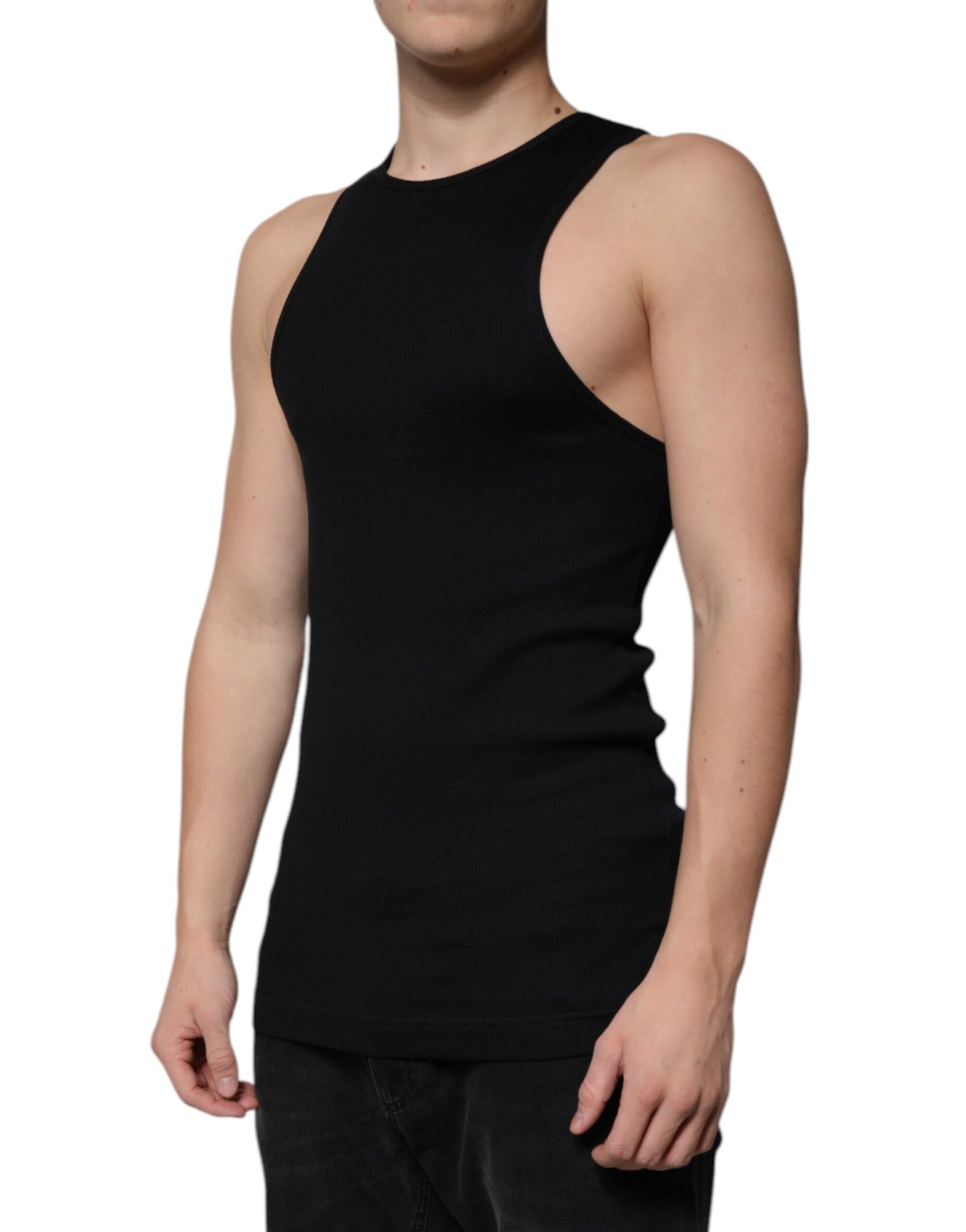 Dolce & Gabbana Black Cotton Sleeveless Round Neck Tank T-shirt Dolce & Gabbana