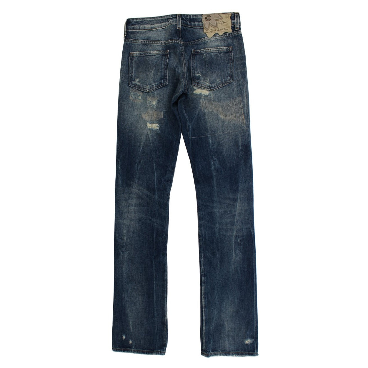 Cavalli Blue Wash Torn Cotton Straight Fit Jeans Cavalli