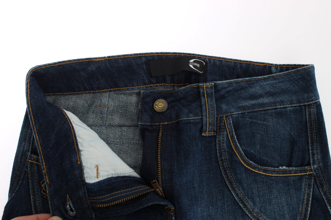 Cavalli Blue Cotton Stretch Low Waist Jeans Cavalli