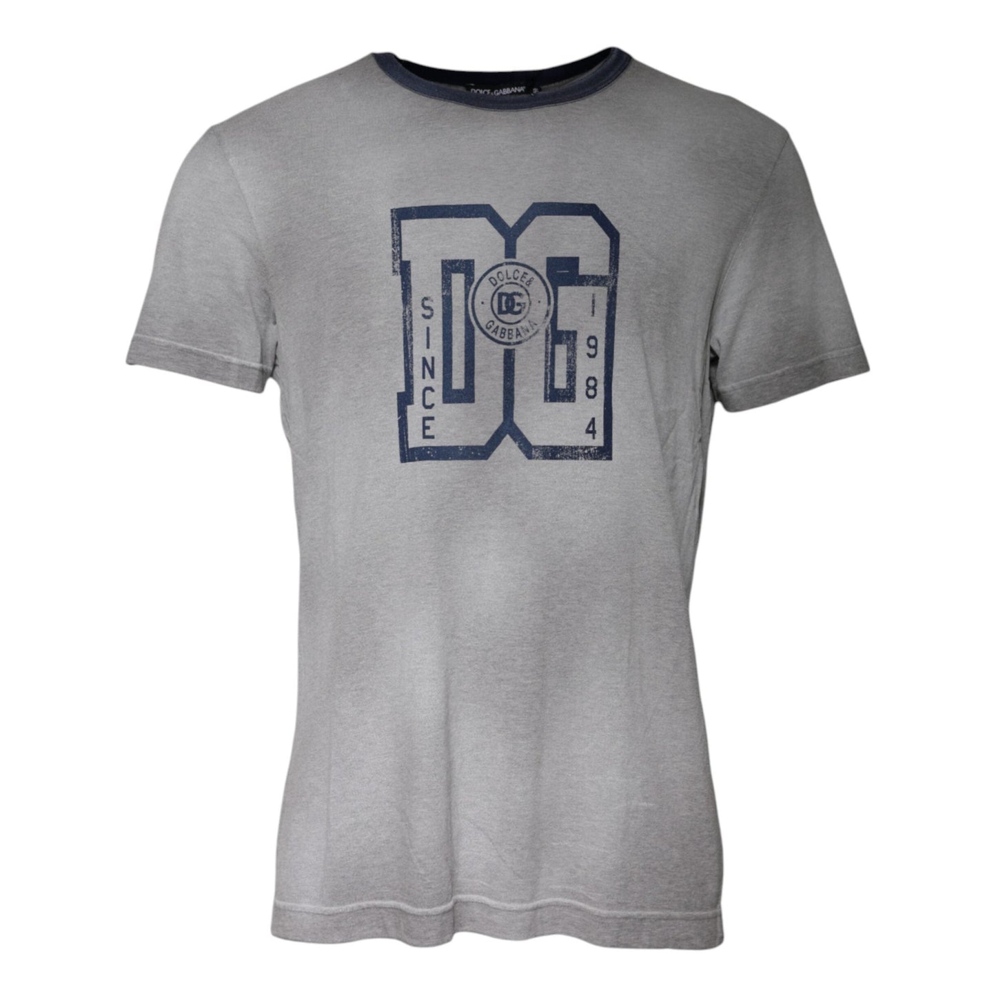 Dolce & Gabbana Gray Logo Print Cotton Crew Neck T-shirt Dolce & Gabbana