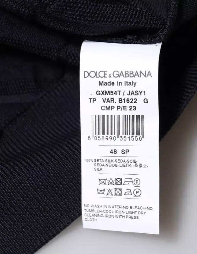 Dolce & Gabbana Black Silk Crew Neck Men Cardigan Sweater Dolce & Gabbana
