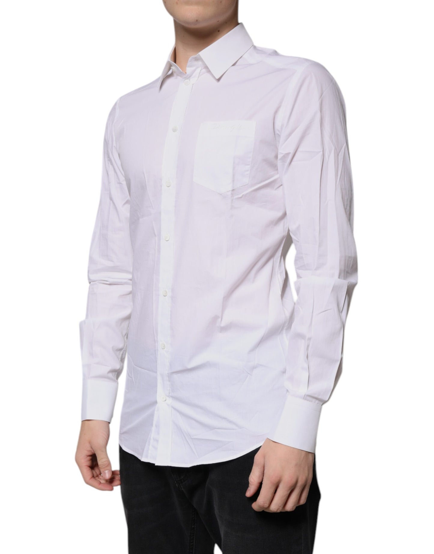 Dolce & Gabbana White Cotton Long Sleeves GOLD Dress Shirt Dolce & Gabbana