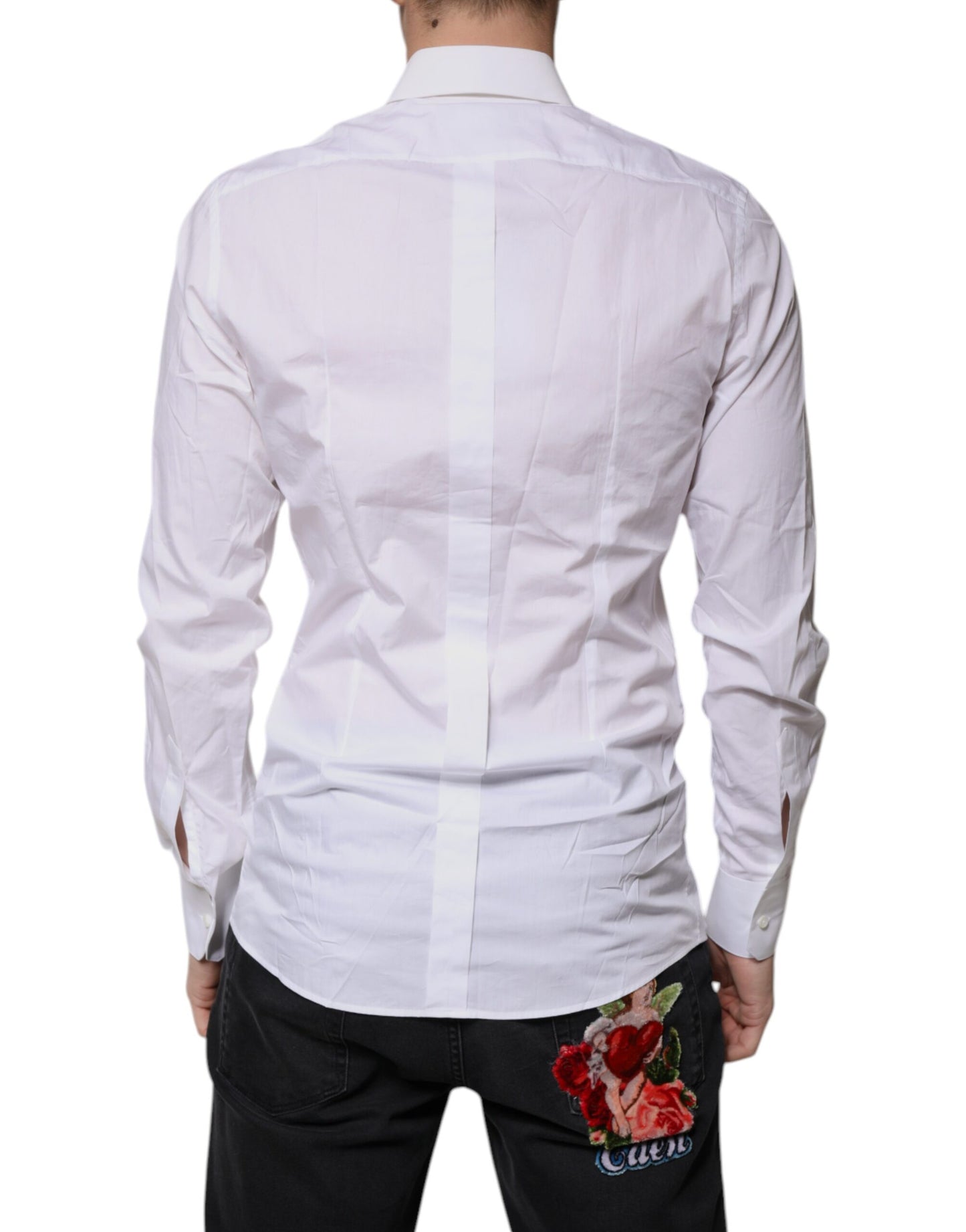 Dolce & Gabbana White Cotton Long Sleeves GOLD Dress Shirt Dolce & Gabbana