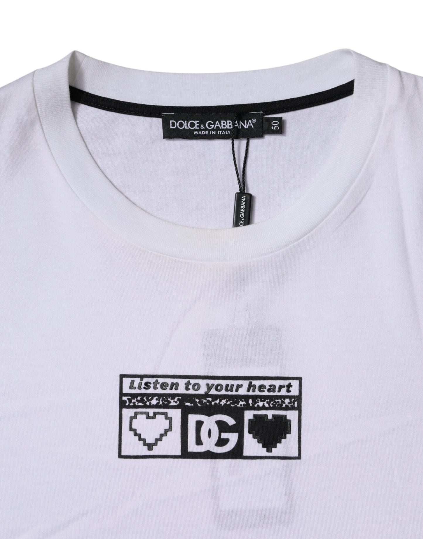 Dolce & Gabbana White Logo Print Cotton Crew Neck T-shirt Dolce & Gabbana
