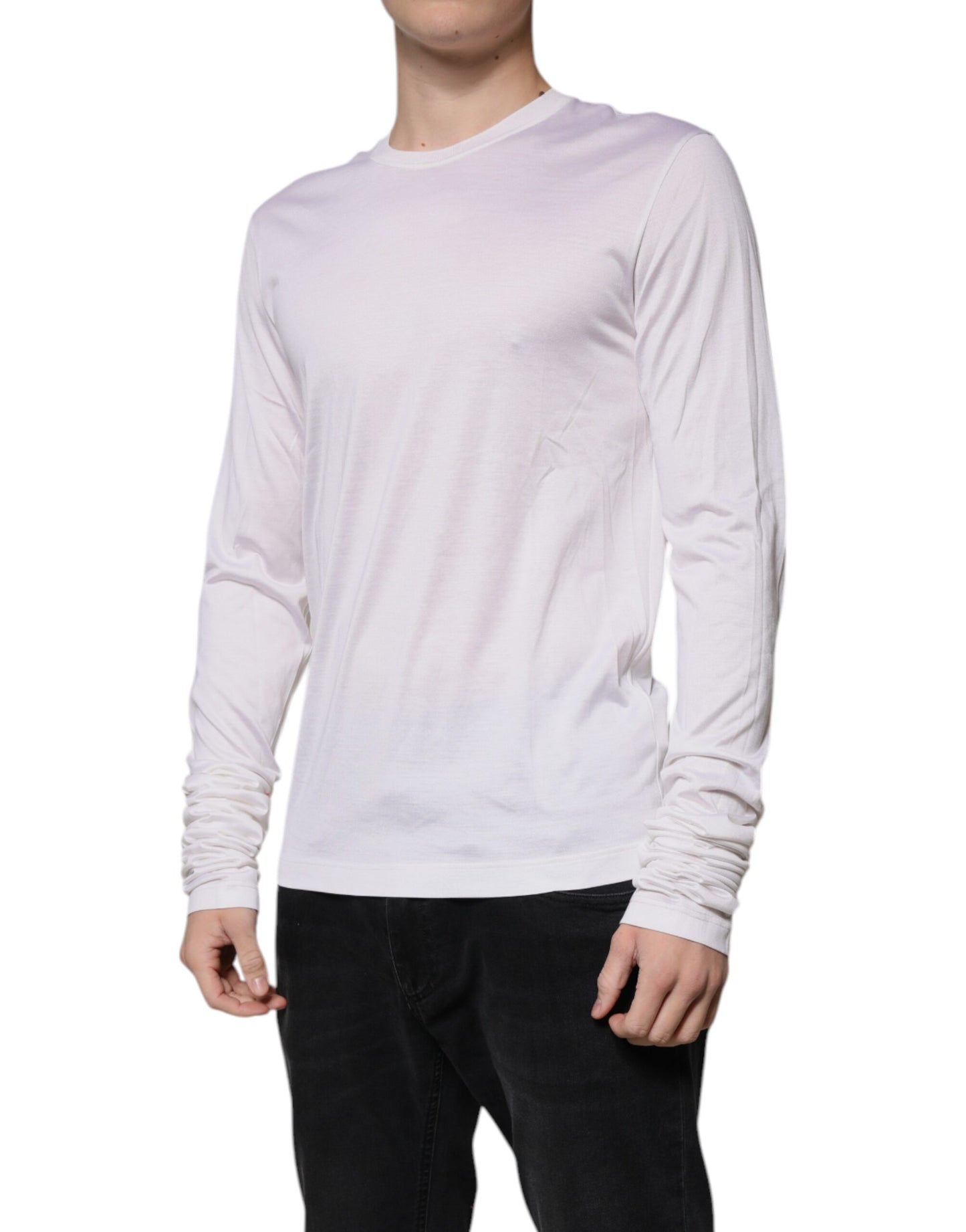 Dolce & Gabbana White Silk Crew Neck Men Pullover Sweater Dolce & Gabbana
