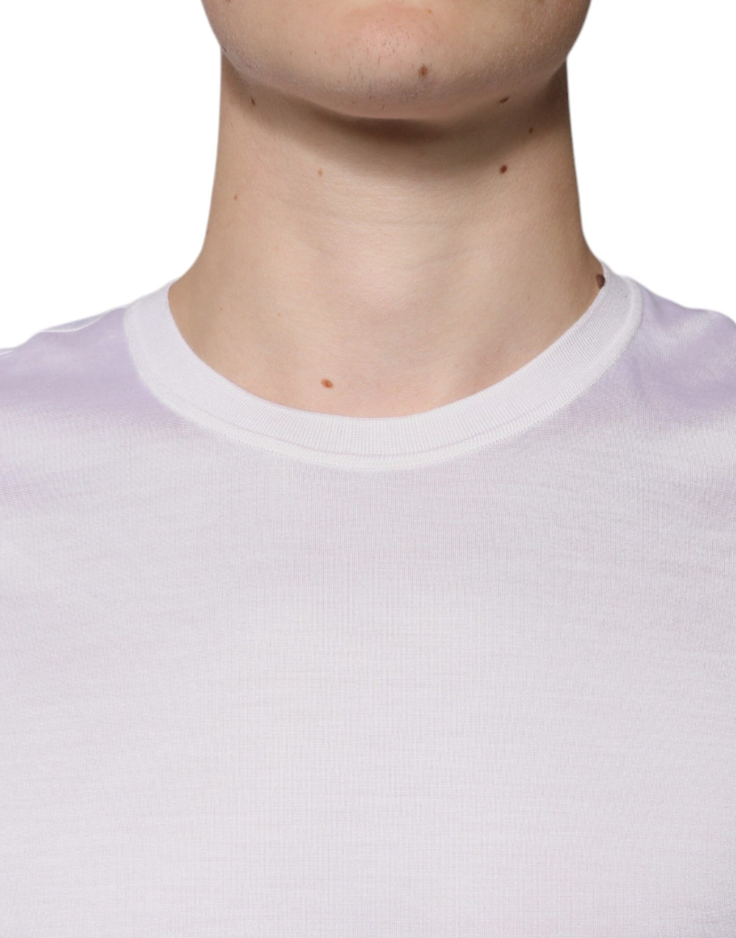 Dolce & Gabbana White Silk Crew Neck Men Pullover Sweater Dolce & Gabbana