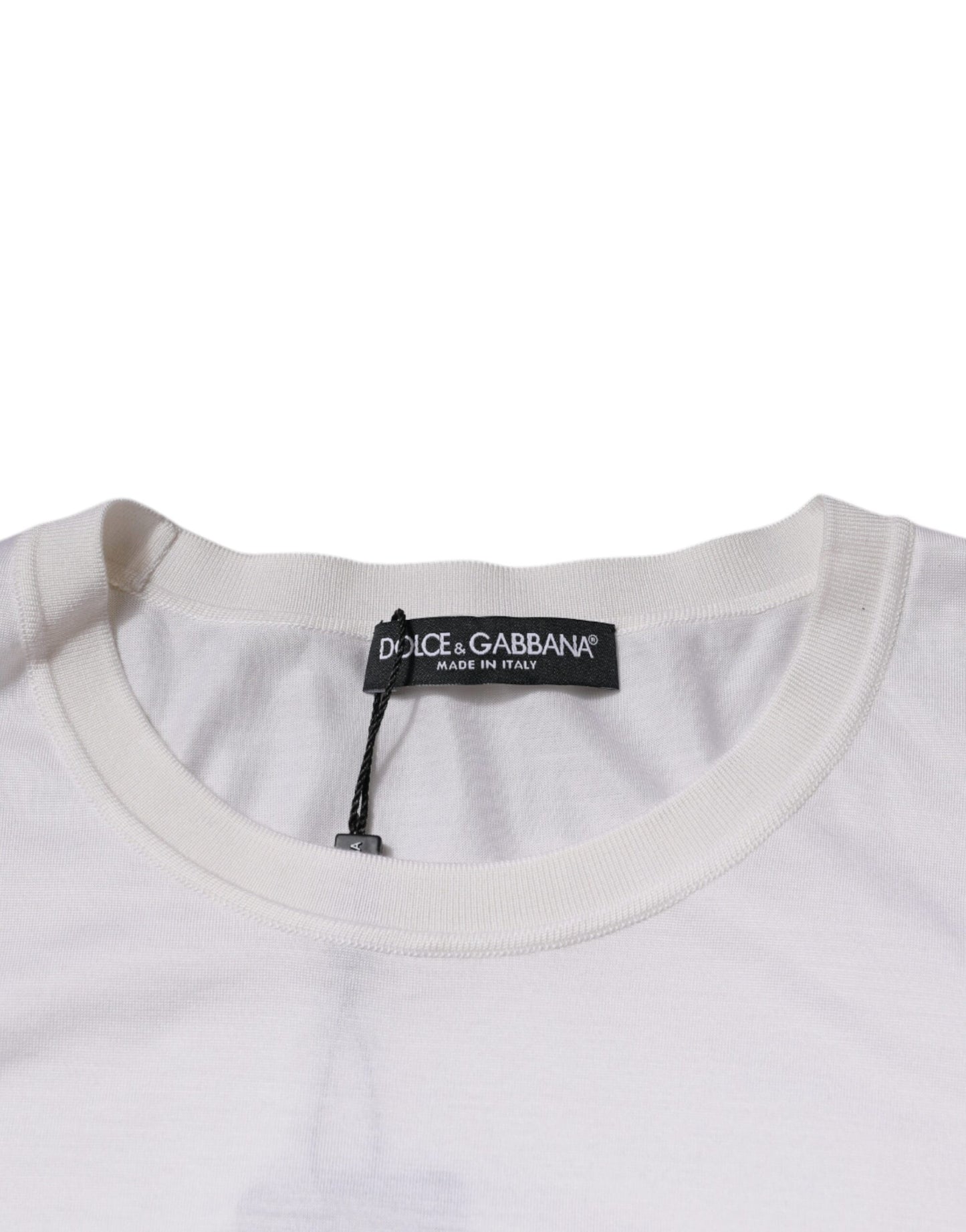 Dolce & Gabbana White Silk Crew Neck Men Pullover Sweater Dolce & Gabbana