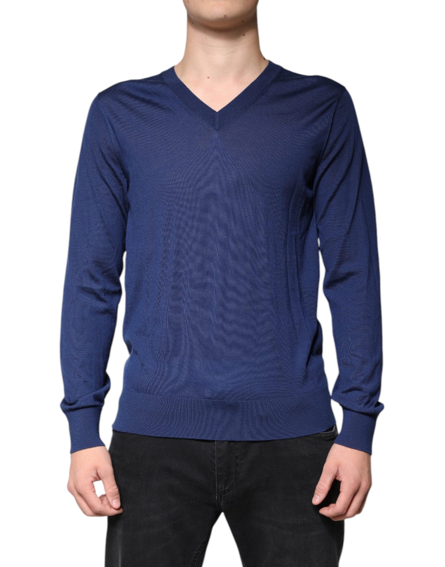 Dolce & Gabbana Navy Blue Cashmere V-neck Pullover Sweater Dolce & Gabbana