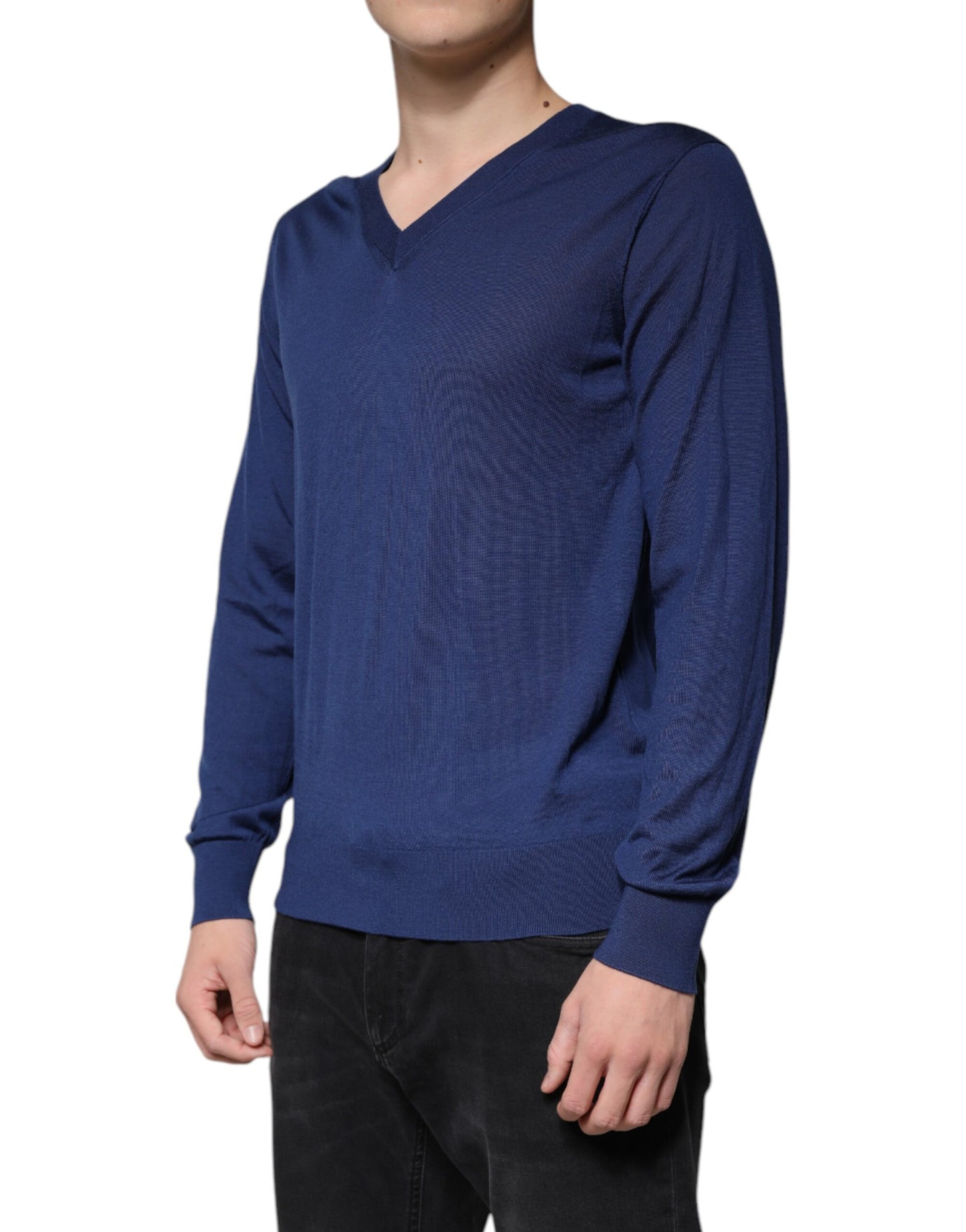 Dolce & Gabbana Navy Blue Cashmere V-neck Pullover Sweater Dolce & Gabbana