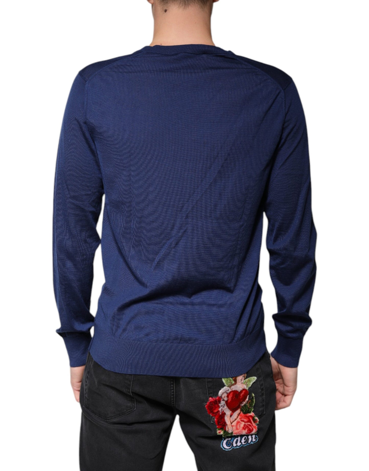 Dolce & Gabbana Navy Blue Cashmere V-neck Pullover Sweater Dolce & Gabbana