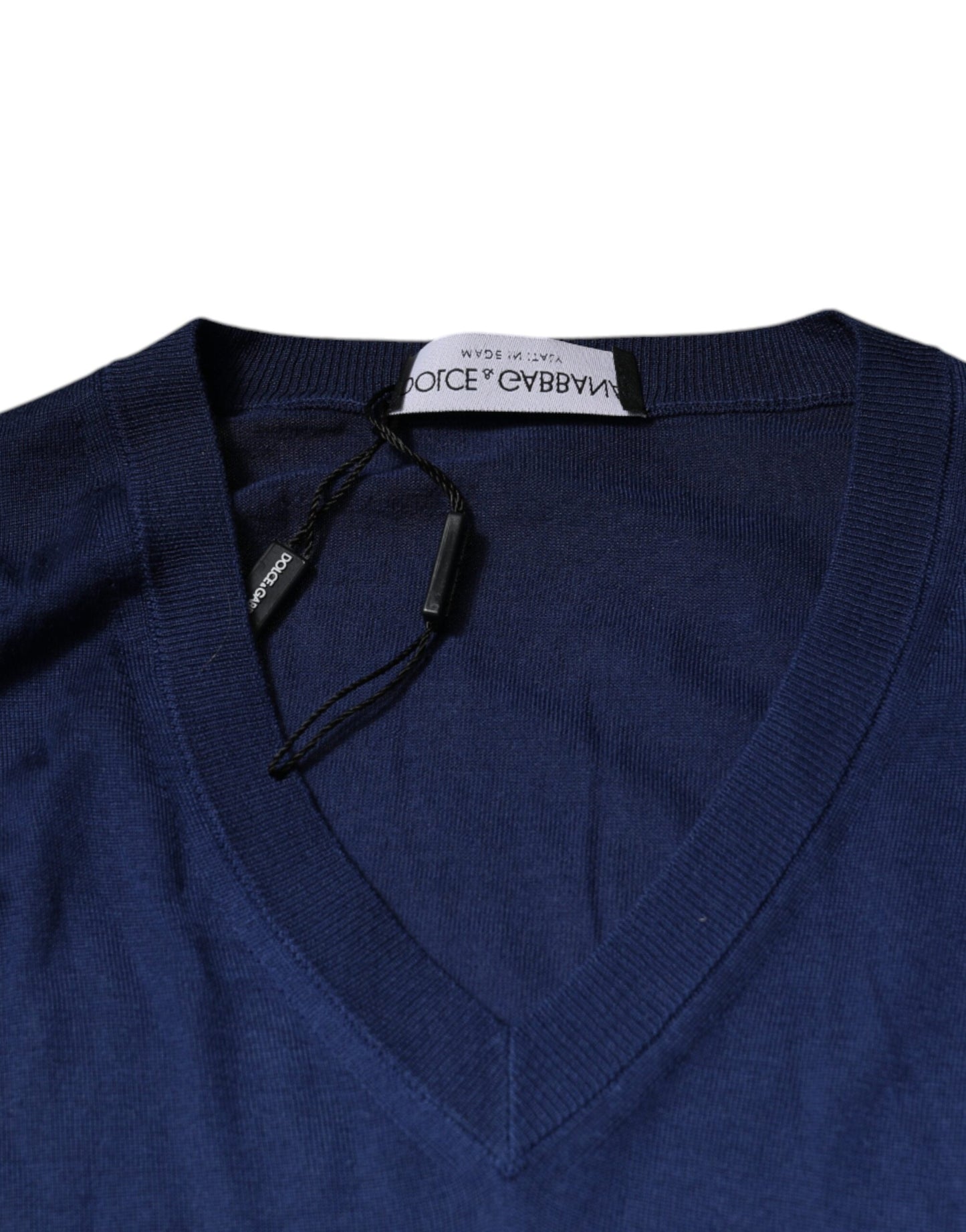 Dolce & Gabbana Navy Blue Cashmere V-neck Pullover Sweater Dolce & Gabbana