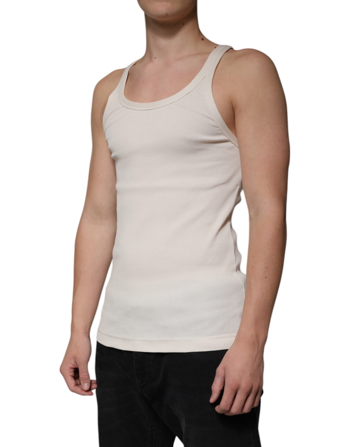 Dolce & Gabbana Off White Cotton Sleeveless Round Neck Tank T-shirt Dolce & Gabbana