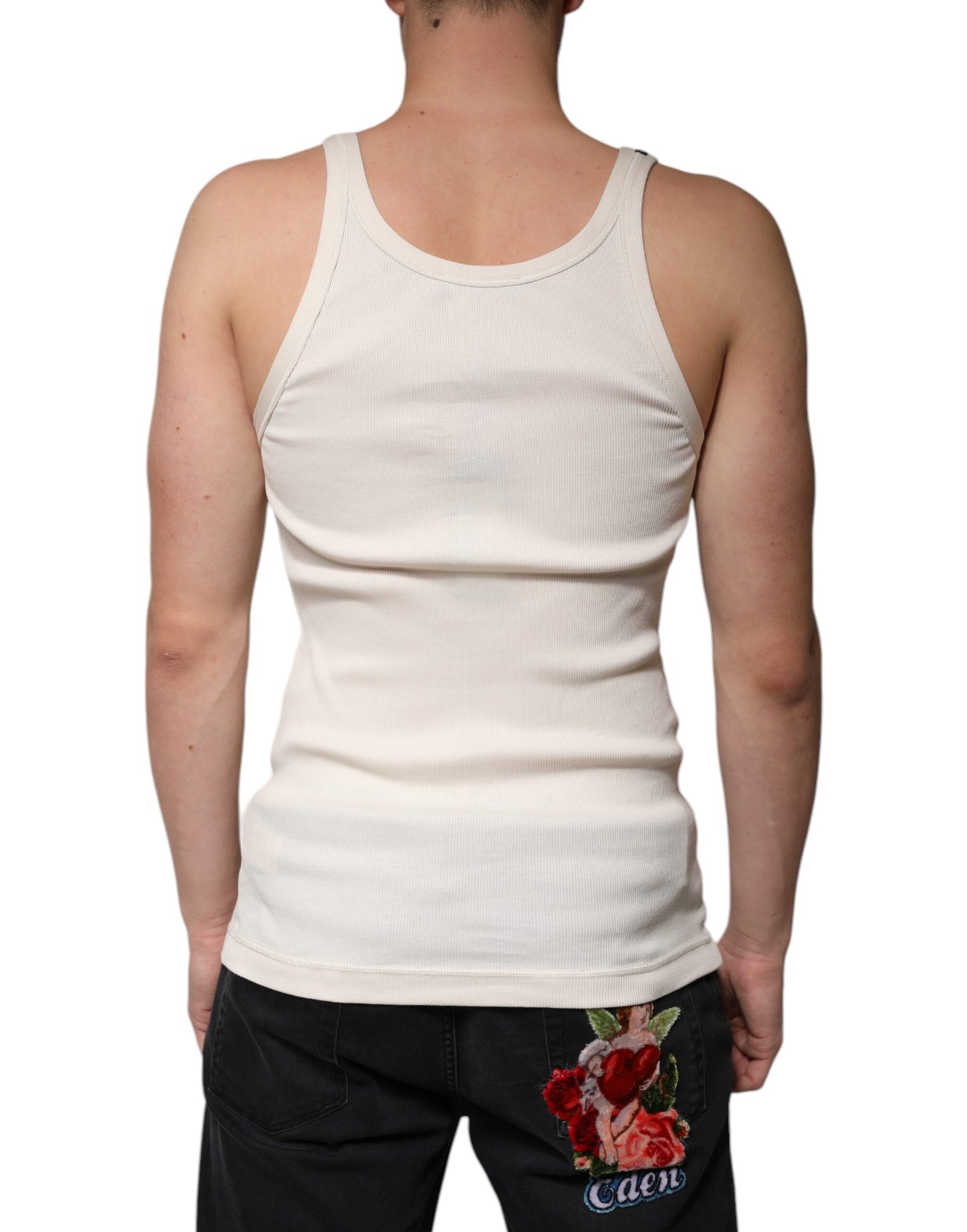Dolce & Gabbana Off White Cotton Sleeveless Round Neck Tank T-shirt Dolce & Gabbana