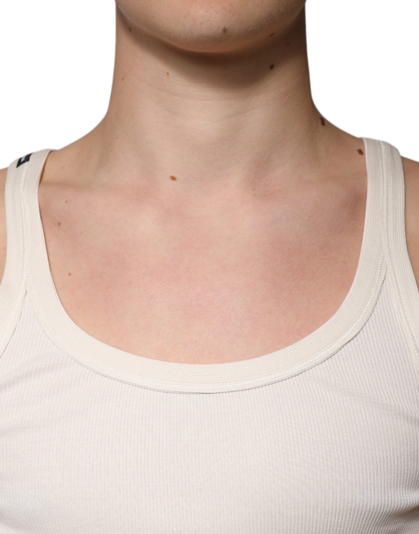 Dolce & Gabbana Off White Cotton Sleeveless Round Neck Tank T-shirt Dolce & Gabbana