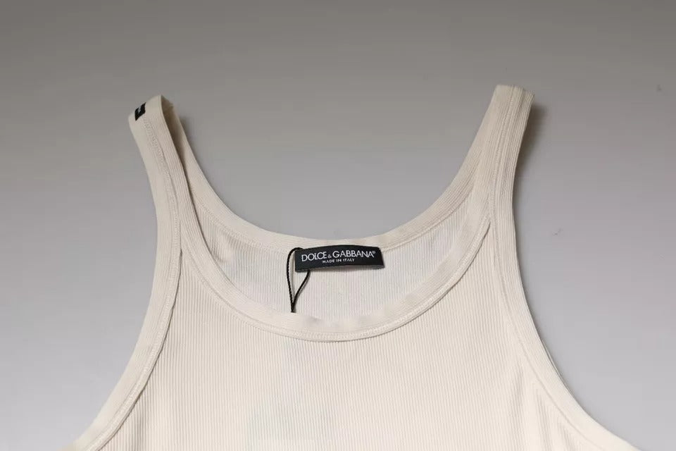 Dolce & Gabbana Off White Cotton Sleeveless Round Neck Tank T-shirt Dolce & Gabbana