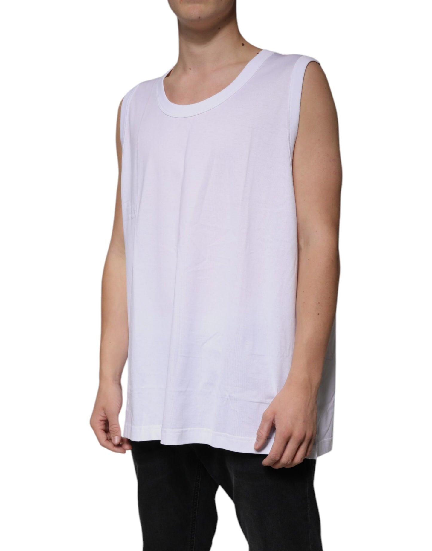 Dolce & Gabbana White Cotton Sleeveless Round Neck Tank T-shirt Dolce & Gabbana