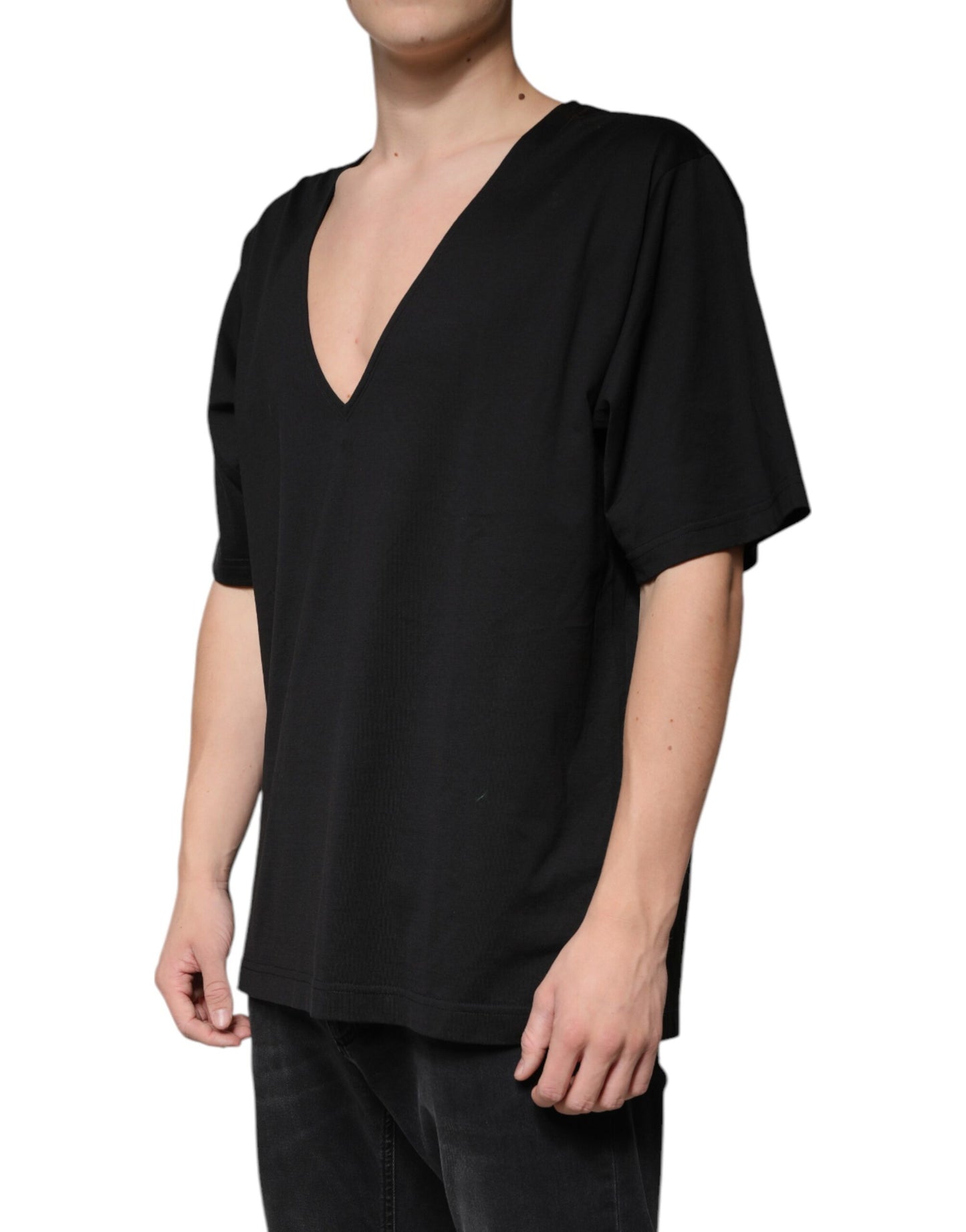 Dolce & Gabbana Black Cotton V-neck Short Sleeves T-shirt Dolce & Gabbana